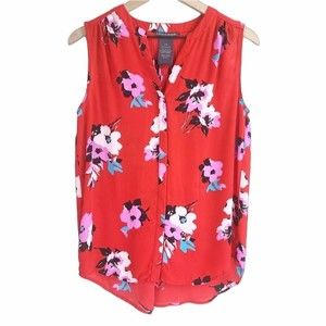 Chelsea & Theodore Women's Red Floral Tunic Sleeveless Top Size S